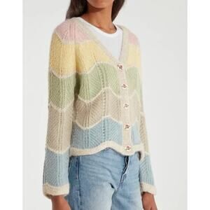 Loveshackfancy Deena Alpaca Wool Rainbow Pastel Zig Zag Cardigan Womens Small